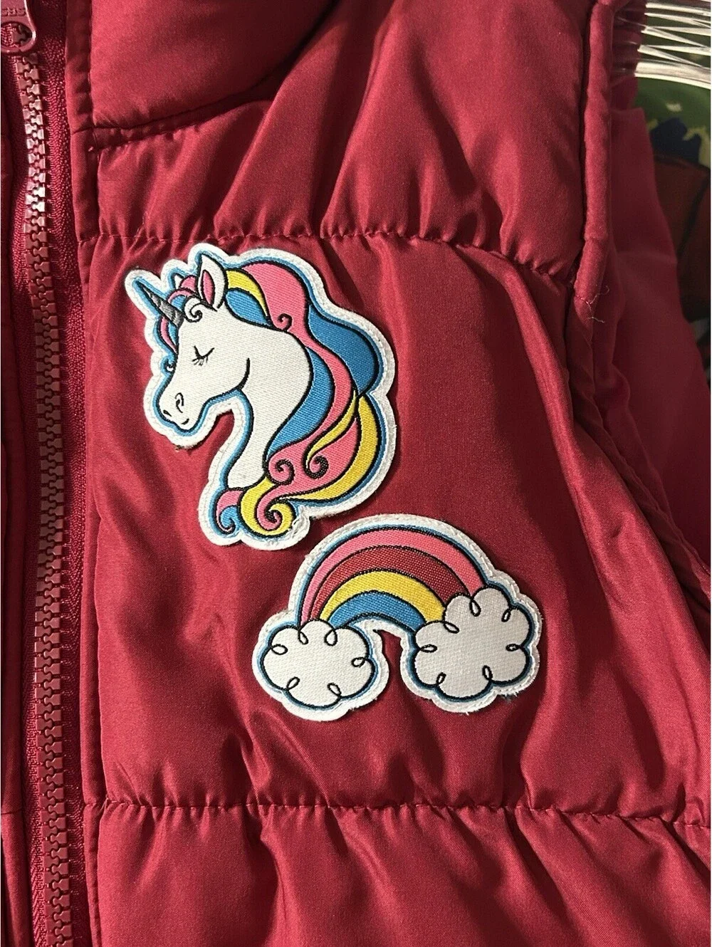 Vest Red/Burgundy Girls Faded Glory Size 10/12(L) Frost Free Full Zip Unicorn